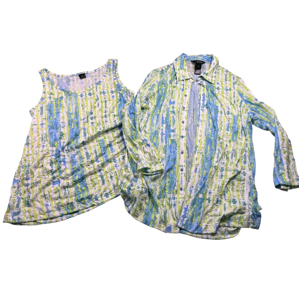 Ali Miles Small 2 Piece Top Tank Set Blue Green Abstract Print Artsy
